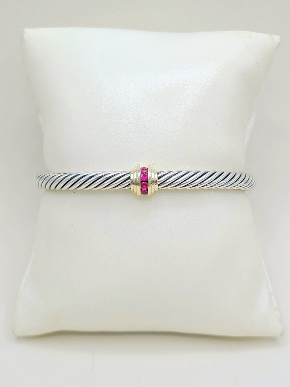 David Yurman Station Bracelet w/ 18K Yellow Gold & Ruby - 5mm - Sz Medium - RARE